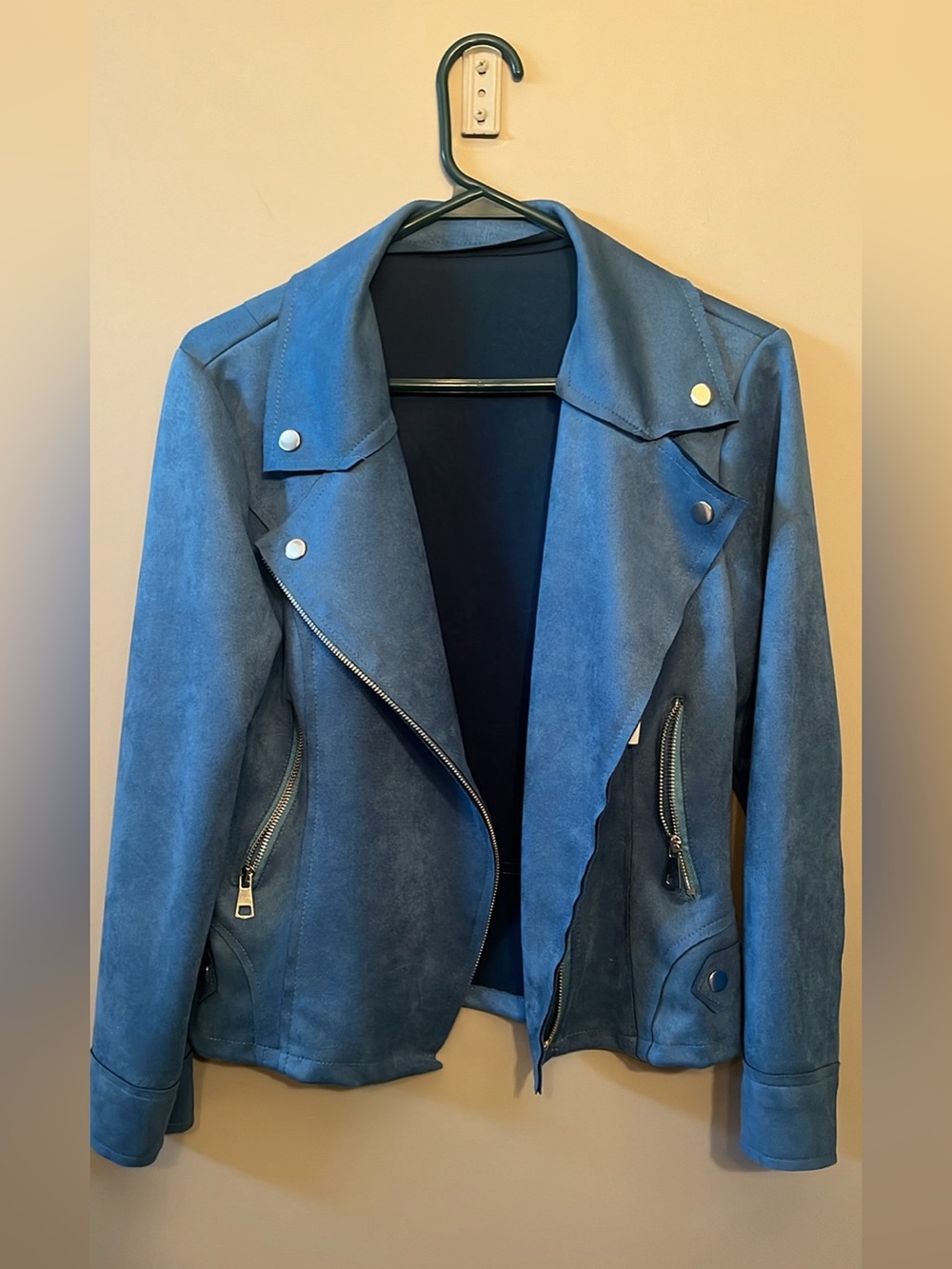 Blue Suede Moto Jacket - Women